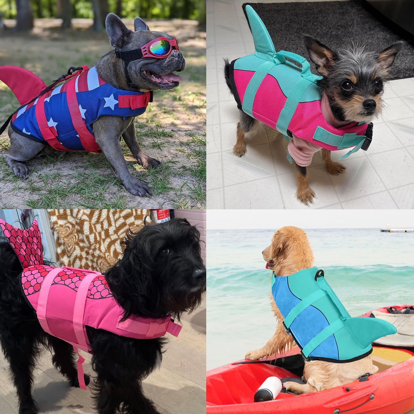 Dog Life Jacket, High Buoyancy Shark Swimsuit, Ripstop American Flag