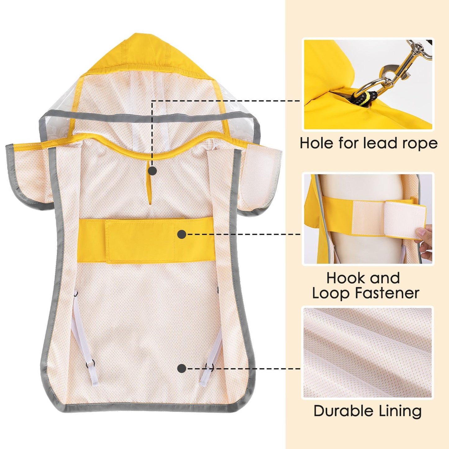 Dog Raincoat, Adjustable Dog Rain Jacket with Clear Hooded Double Layer