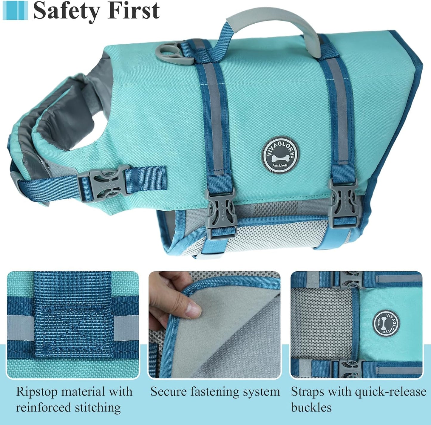Ripstop Dog Life Jacket for Small Medium Large Dogs Boating