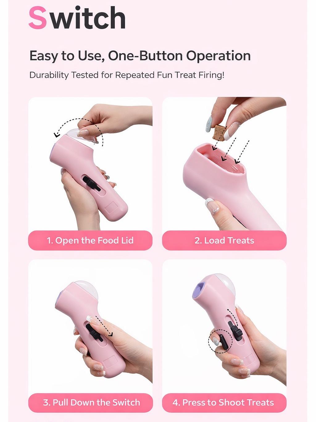 Interactive Pet Treat Launcher – Handheld Press-to-Launch Snack Shooter Toy for  small big Dogs & adult cat  , Fun Training & Enrichment Play, cat snacktime
