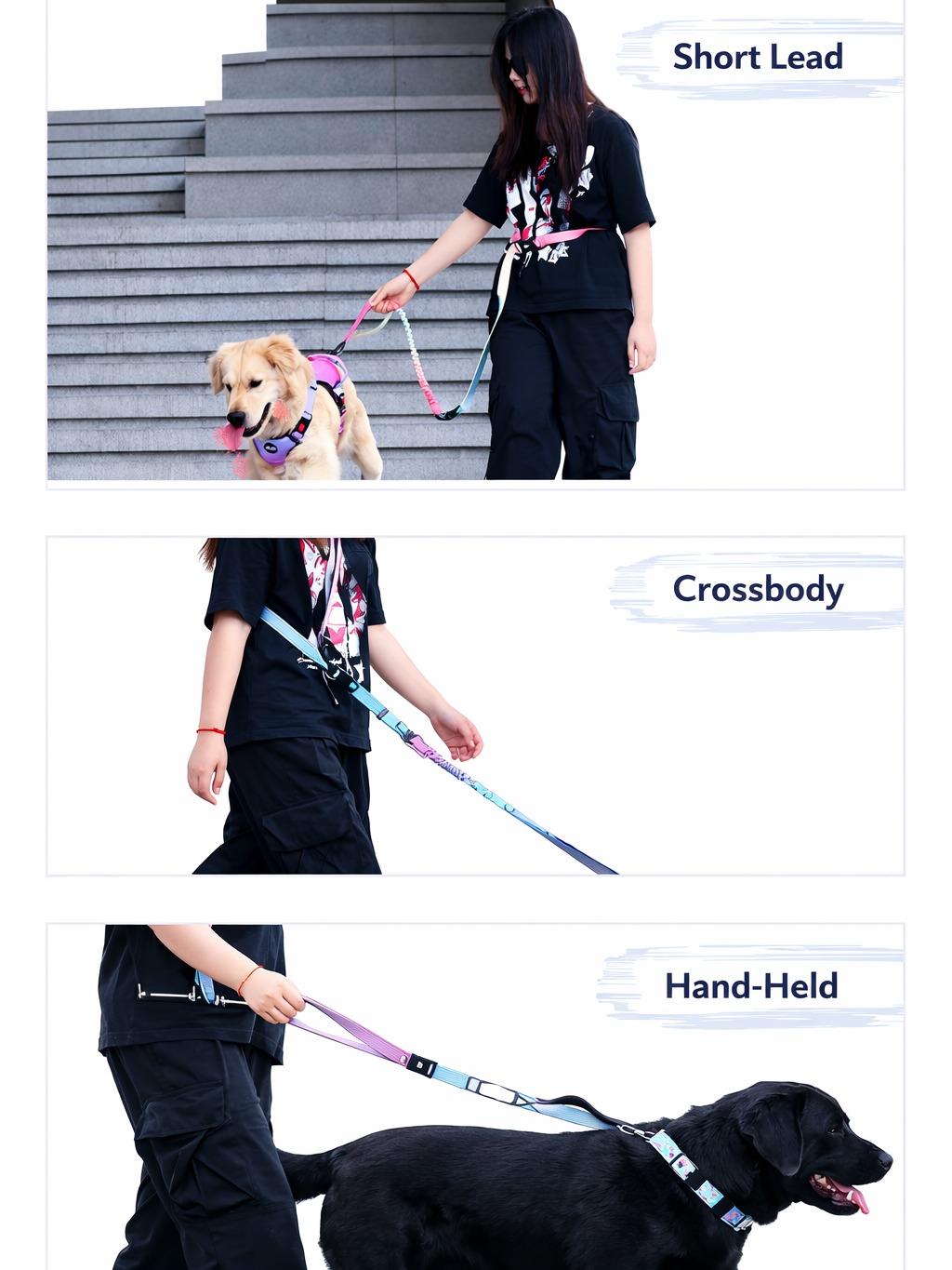 Multi-Functional doggood Anti-Pull Dog harness Leash | Shock-Absorbing Bungee | Hands-Free Crossbody & Waist Leash | Car Seatbelt Compatible | Adjustable Training Lead,Premium Pick | no pull dog harness