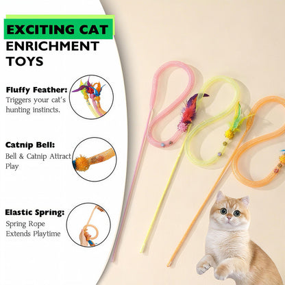 Cat Toy Wand Interactive Flashing Cat Teaser Wand Toys for Indoor Cats Buy One Get Two Natural Bird Feather Ball Toys Perfect for Keeping Your Feline Friend Entertained