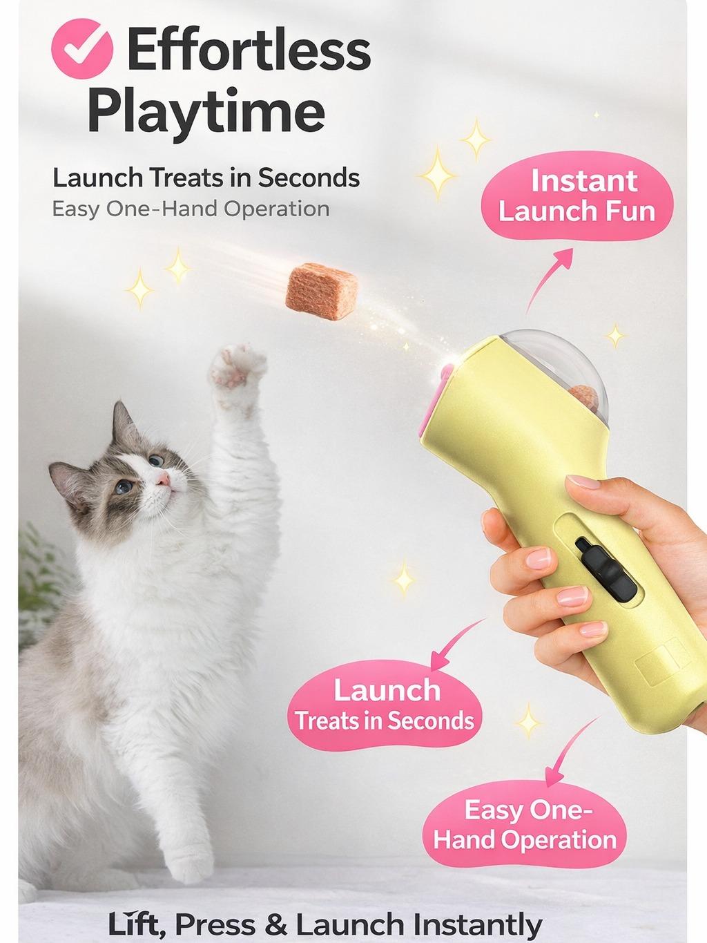 Interactive Pet Treat Launcher – Handheld Press-to-Launch Snack Shooter Toy for  small big Dogs & adult cat  , Fun Training & Enrichment Play, cat snacktime