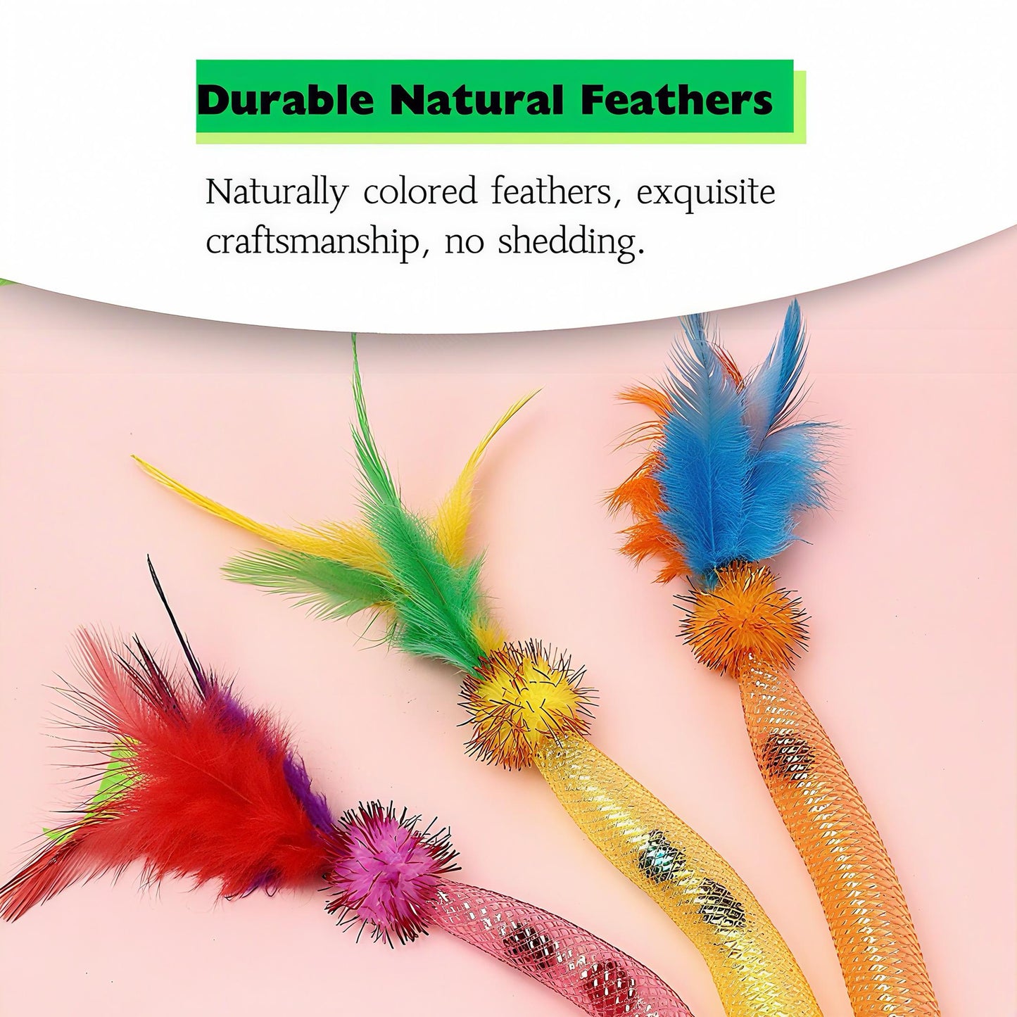 Cat Toy Wand Interactive Flashing Cat Teaser Wand Toys for Indoor Cats Buy One Get Two Natural Bird Feather Ball Toys Perfect for Keeping Your Feline Friend Entertained