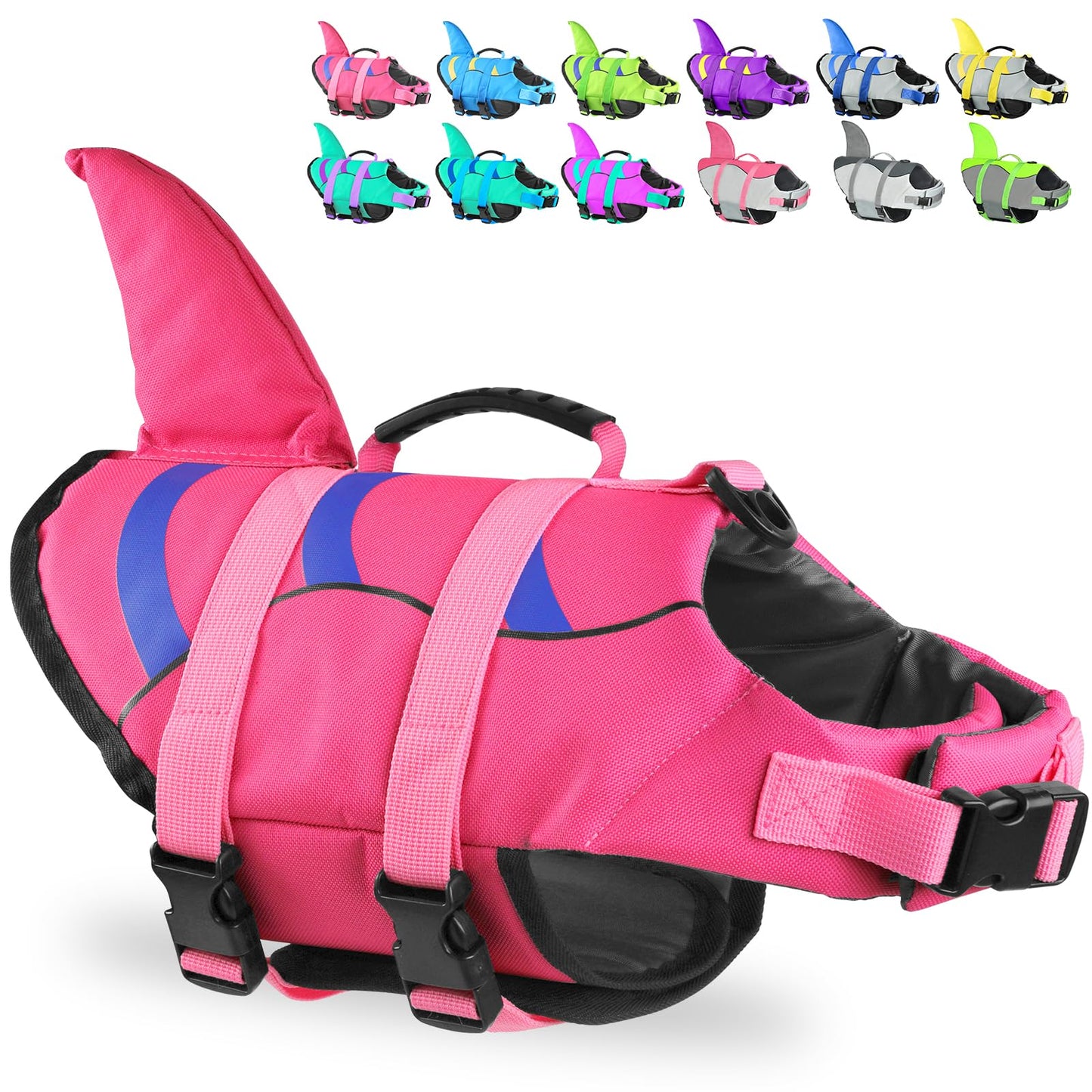 Dog Life Jacket Shark, Dog Life Vest Adjustable Ripstop, Puppy Swimming Safety Vest with Superior Buoyancy & Rescue Handle