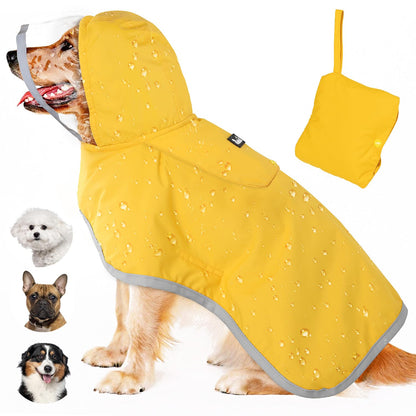 Dog Raincoat, Adjustable Dog Rain Jacket with Clear Hooded Double Layer