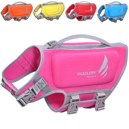 Lightweight Dog Life Jacket, Pet Life Preserver Life Vest Skin-Friendly Neoprene for Medium Dogs with D-Ring and Quick Release Buckle, Pink