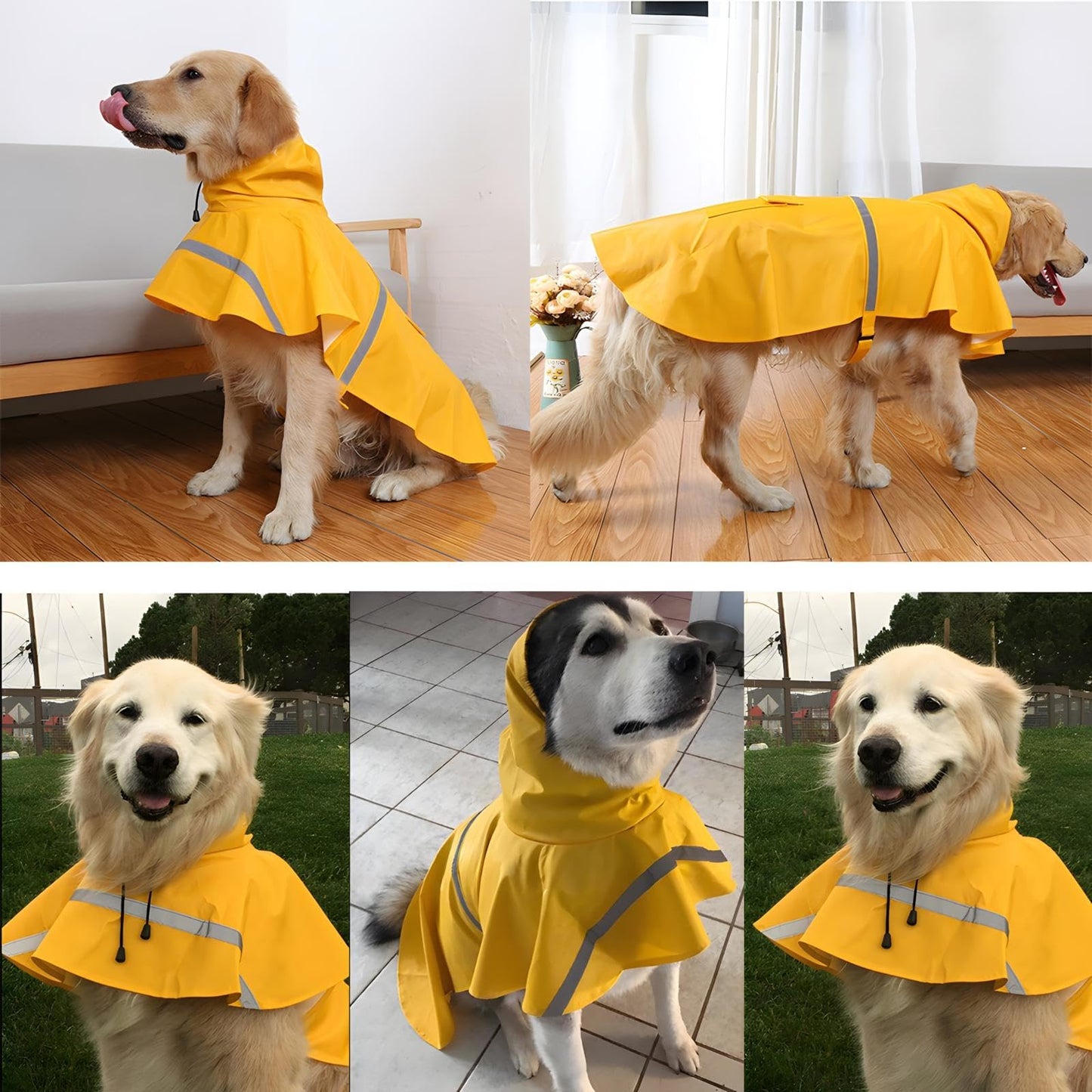 Large Dog Raincoat Adjustable Pet Water Proof Clothes Lightweight Rain Jacket Poncho Hoodies with Strip Reflective