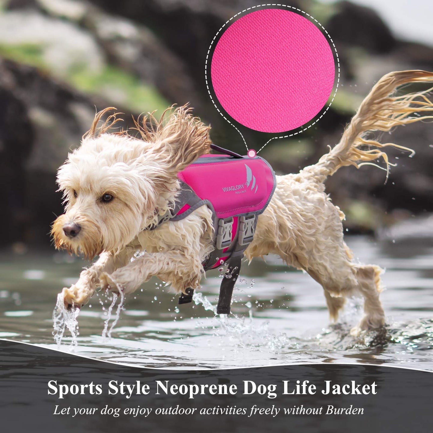 Lightweight Dog Life Jacket, Pet Life Preserver Life Vest Skin-Friendly Neoprene for Medium Dogs with D-Ring and Quick Release Buckle, Pink