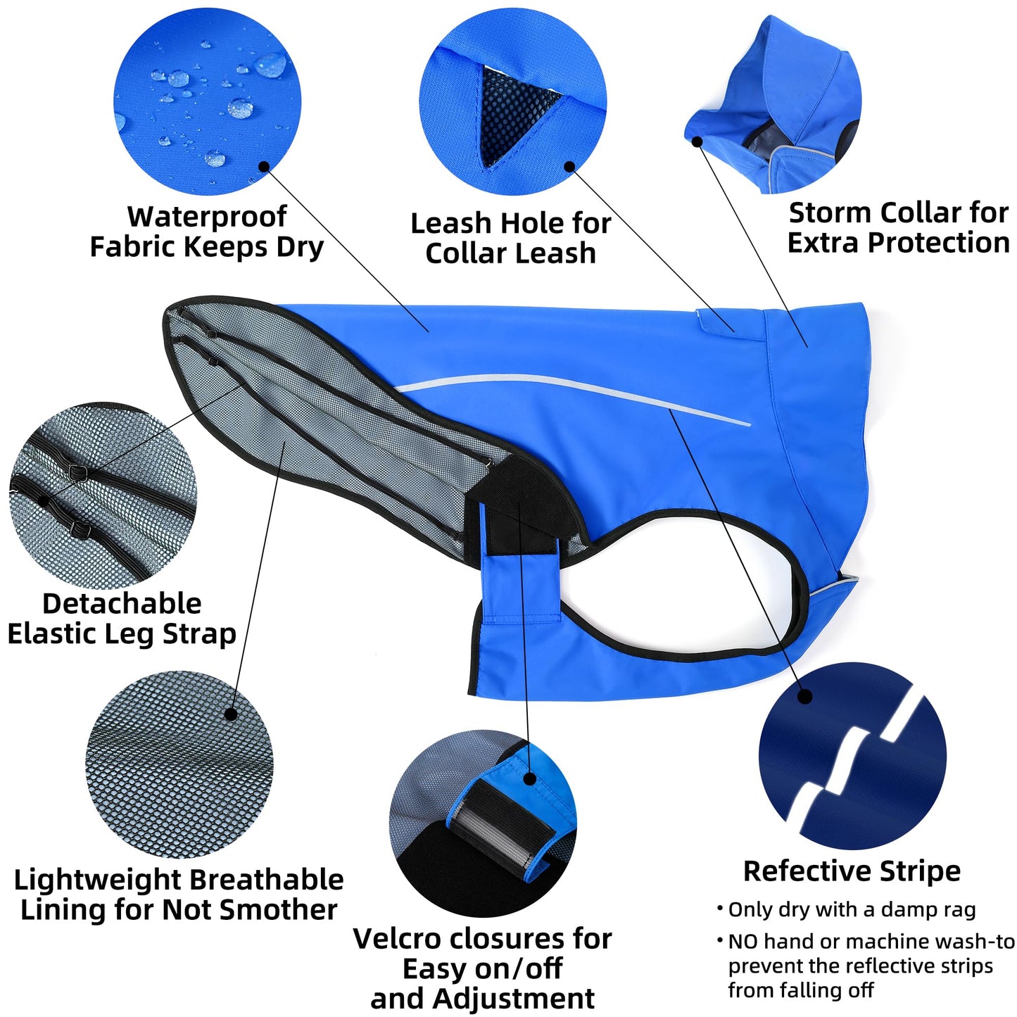 Dog Raincoat, Adjustable Waterproof Reflective Rain Jacket for Small Medium Large Dogs, Lightweight Breathable Pet Rain Coat with Leash Hole