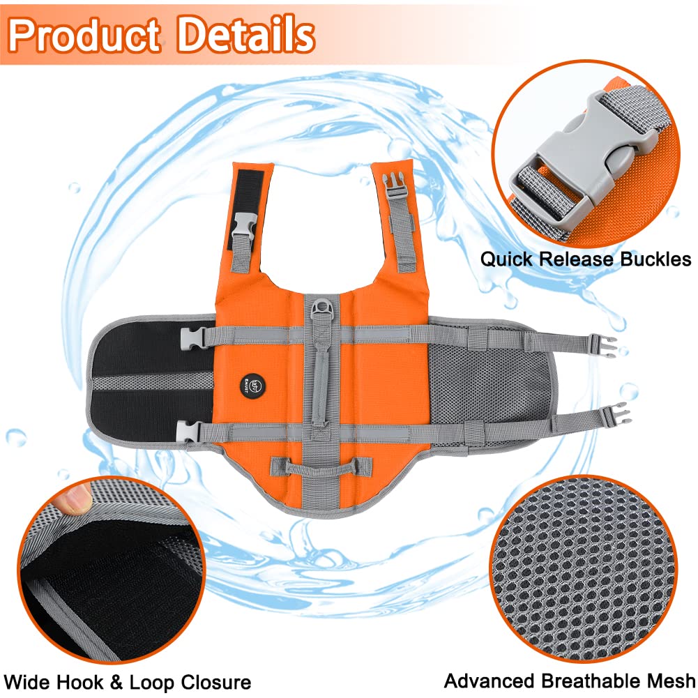Dog Life Vests, Adjustable Dog Life Jacket with Rescue Handle, Puppy Flotation Vest