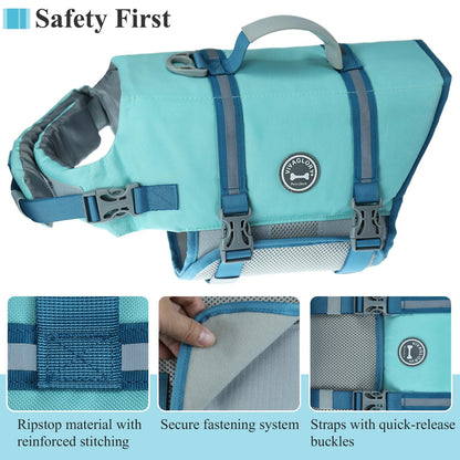 Ripstop Dog Life Jacket for Small Medium Large Dogs Boating, Dog Swimming Vest with Enhanced Buoyancy & Visibility, Cyan