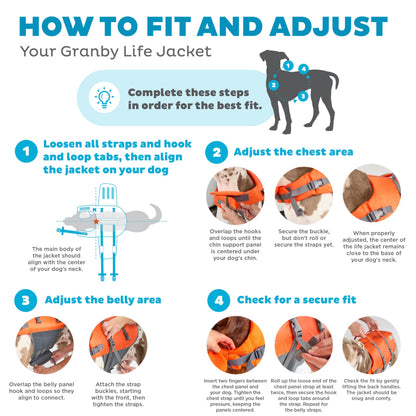 Granby Splash Dog Life Jacket, High-Buoyancy Dog Life Vest for Swimming, Boating, and Water Safety, Large, Orange