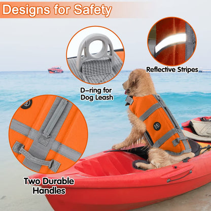 Dog Life Vests, Adjustable Dog Life Jacket with Rescue Handle, Puppy Flotation Vest