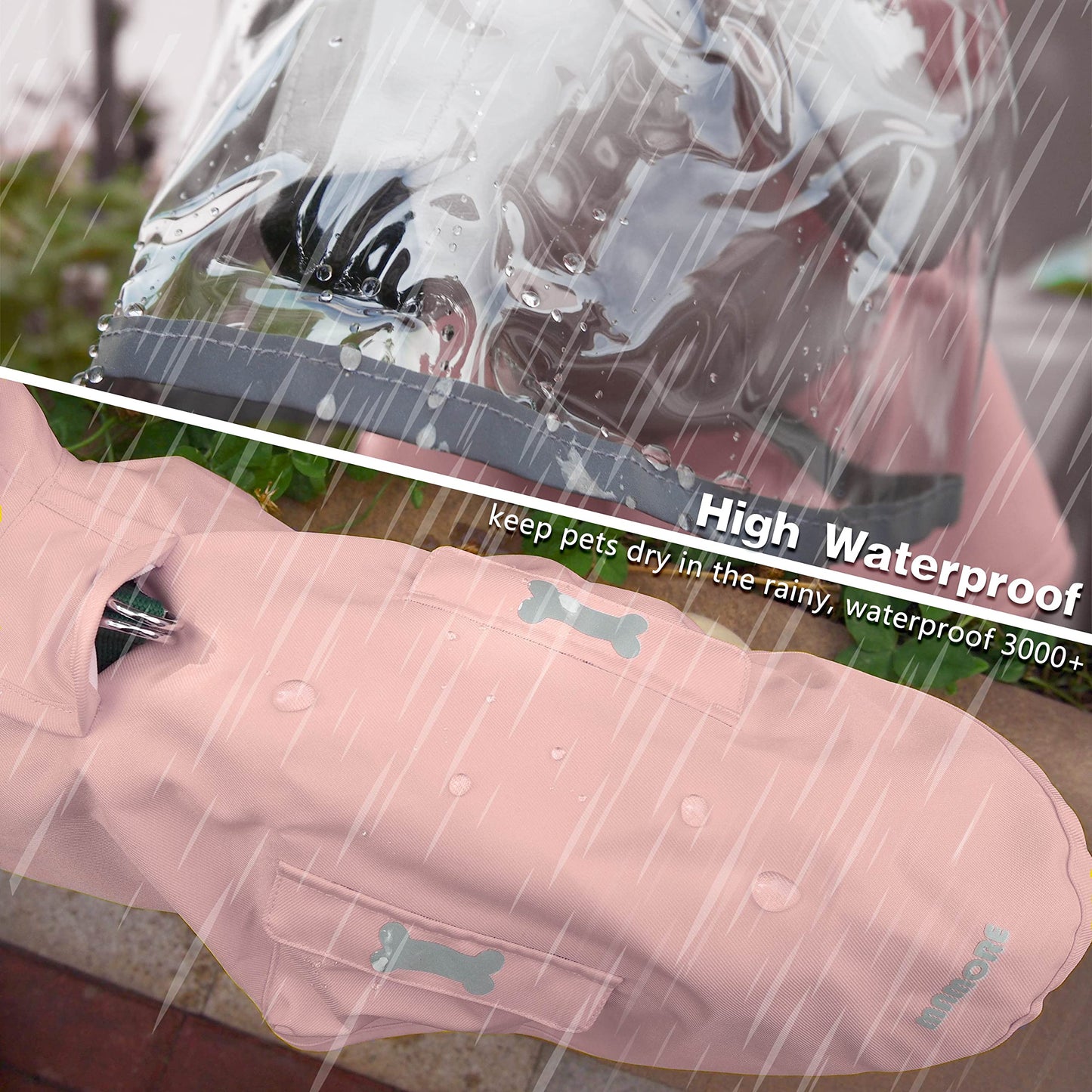 Dog Raincoat,Waterproof Rain Poncho with Hoodie, High Reflective Adjustable Pet Rain Jacket with Leash Hole