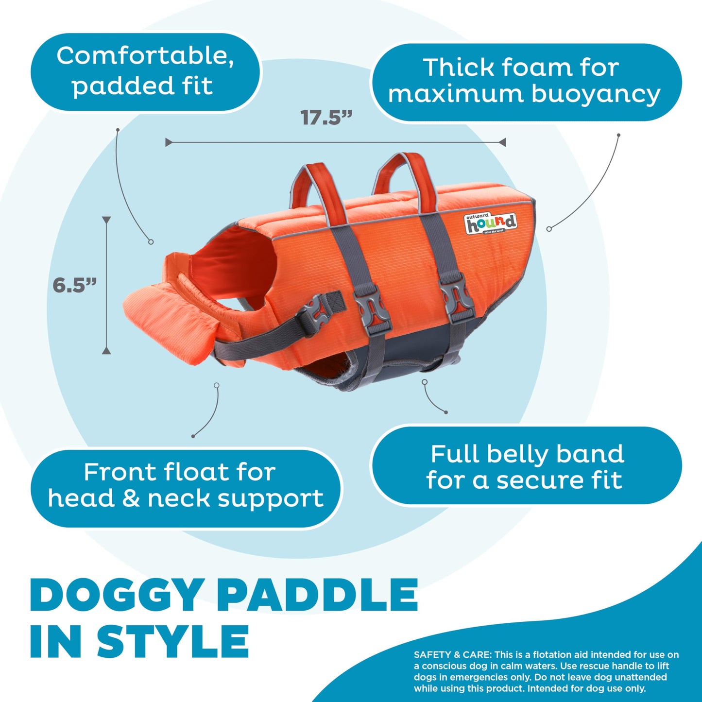 Granby Splash Dog Life Jacket, High-Buoyancy Dog Life Vest for Swimming, Boating, and Water Safety, Large, Orange