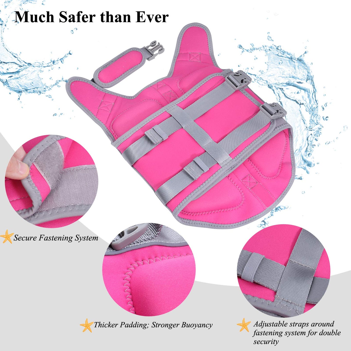 Lightweight Dog Life Jacket, Pet Life Preserver Life Vest Skin-Friendly Neoprene for Medium Dogs with D-Ring and Quick Release Buckle, Pink