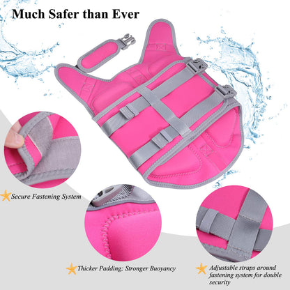 Lightweight Dog Life Jacket, Pet Life Preserver Life Vest Skin-Friendly Neoprene for Medium Dogs with D-Ring and Quick Release Buckle, Pink
