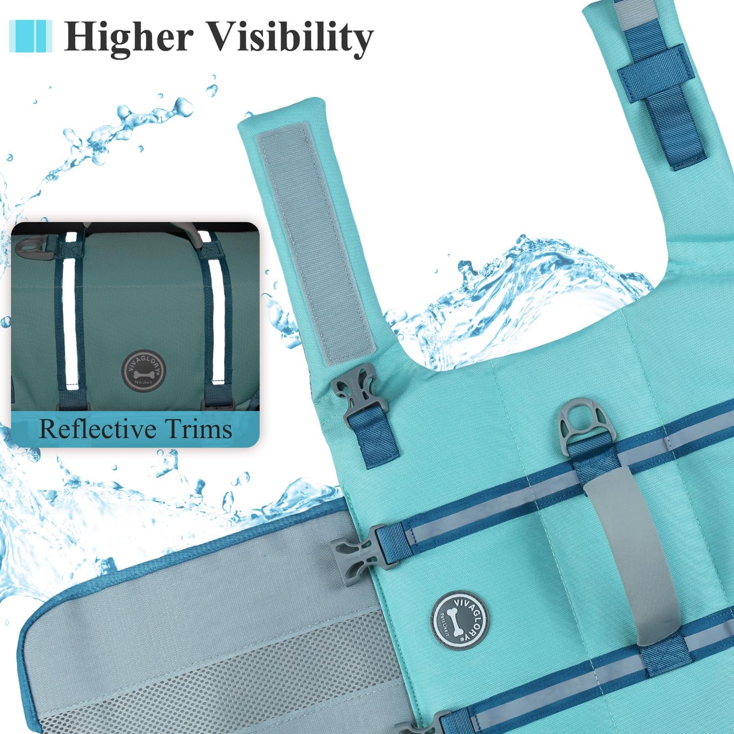 Ripstop Dog Life Jacket for Small Medium Large Dogs Boating, Dog Swimming Vest with Enhanced Buoyancy & Visibility, Cyan