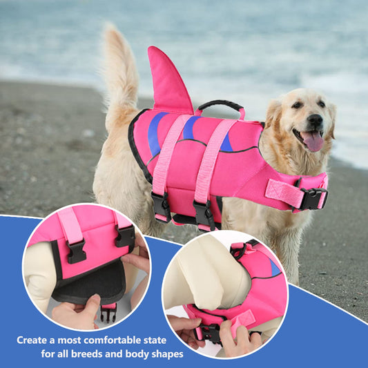 Dog Life Jacket Shark, Dog Life Vest Adjustable Ripstop, Puppy Swimming Safety Vest with Superior Buoyancy & Rescue Handle