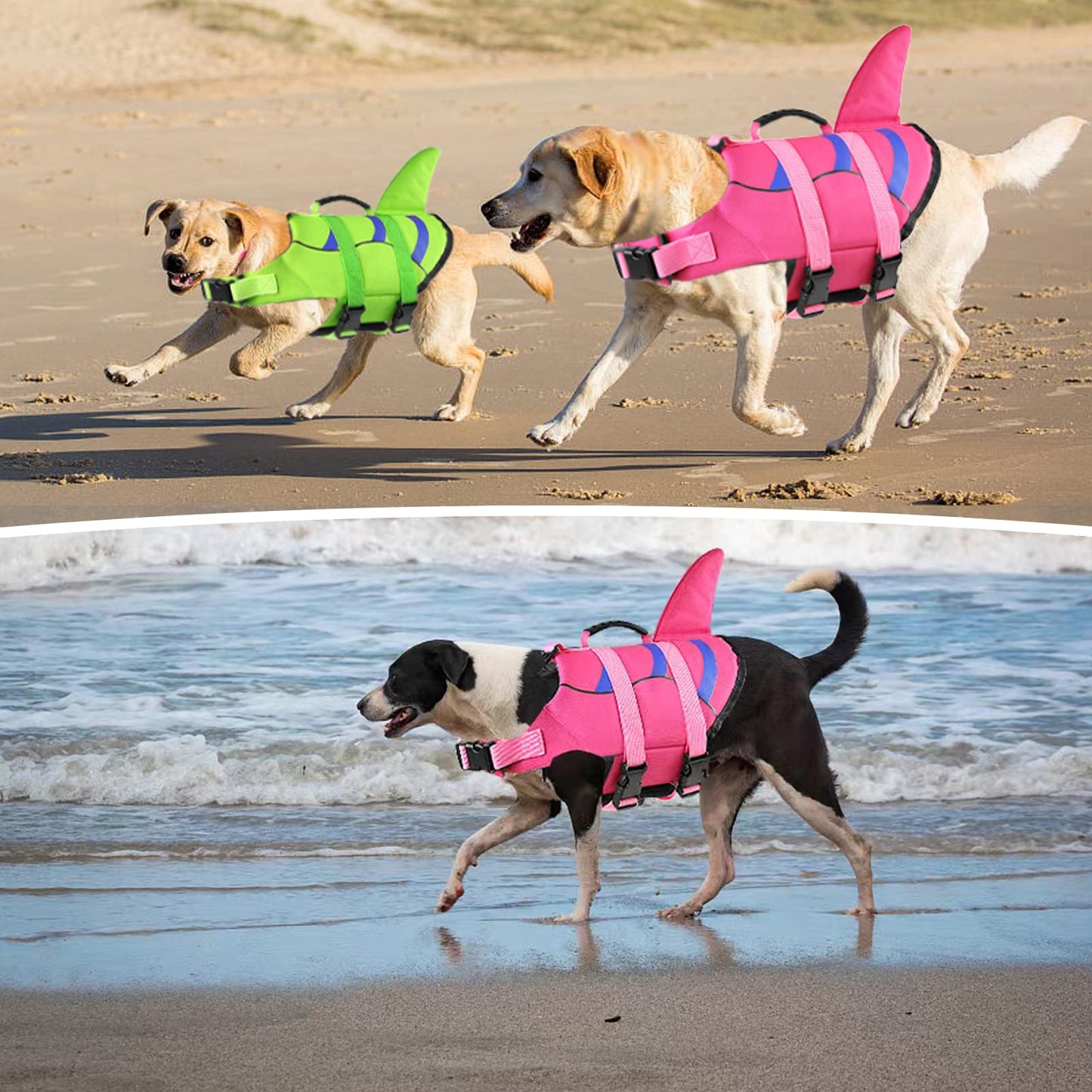 Dog Life Jacket Shark, Dog Life Vest Adjustable Ripstop, Puppy Swimming Safety Vest with Superior Buoyancy & Rescue Handle